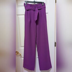Boden purple Viscose Blend Wide Leg Pleated Belted Pants Size 4 Regular NWT